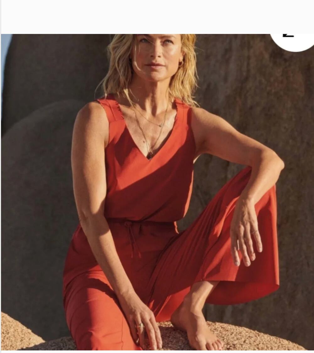 Athleta Savannah Jumpsuit 10 Romper Currant Red Rust Travel Resort Wide Leg